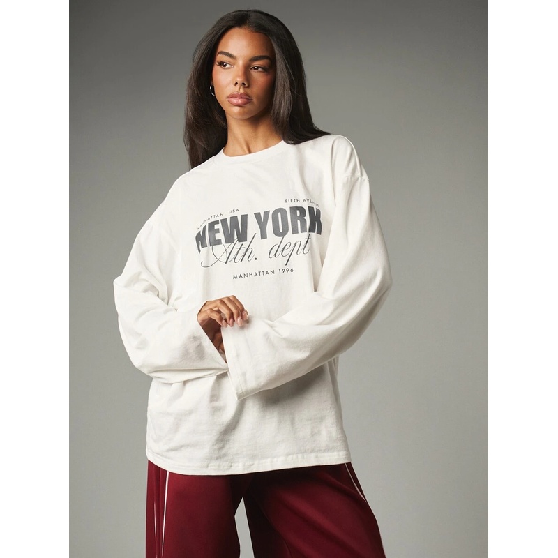Tee Graphic Print - Crew Neck Long Sleeve Graphic Tee