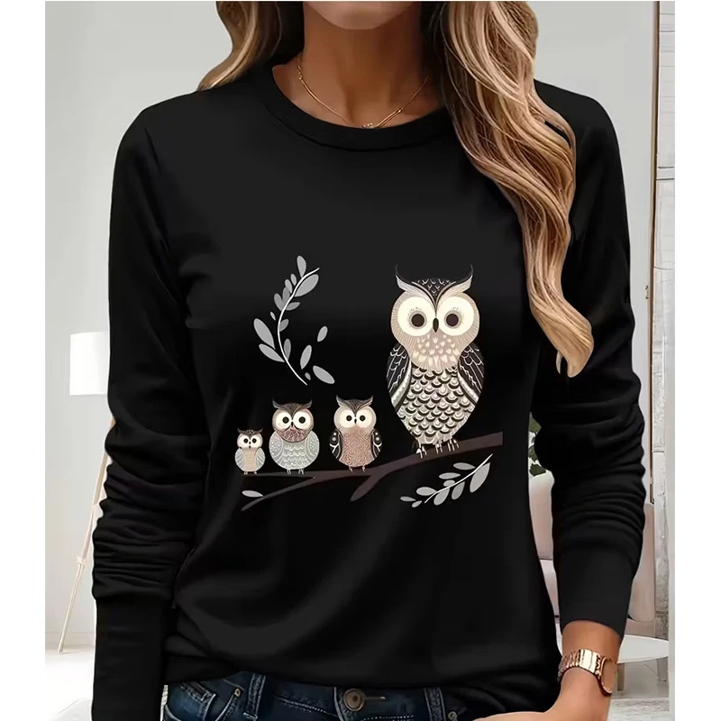 Owl Family Print Casual Long S - Tee Graphic Print review and price