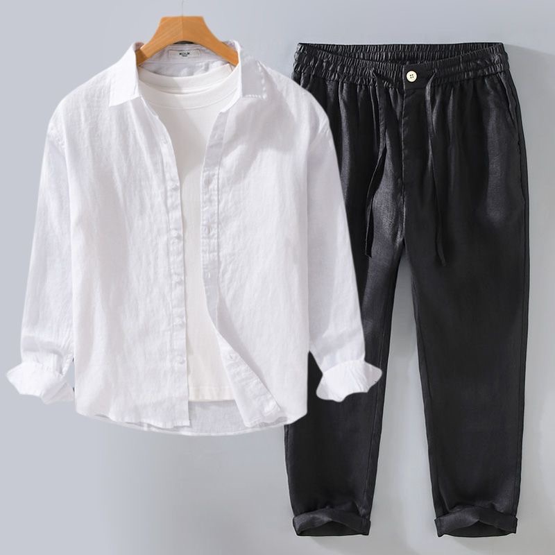 High-End Pure Linen Set Men's  - Linen Shirt Breathable review and price