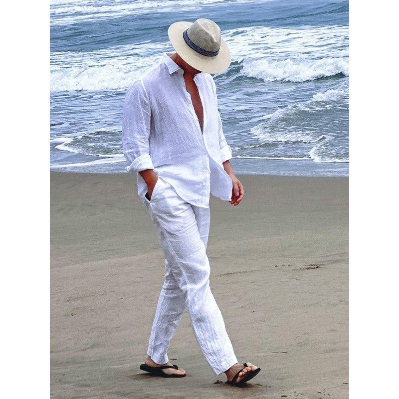 Beach Vacation Style Men's Cot - Linen Shirt Breathable review and price